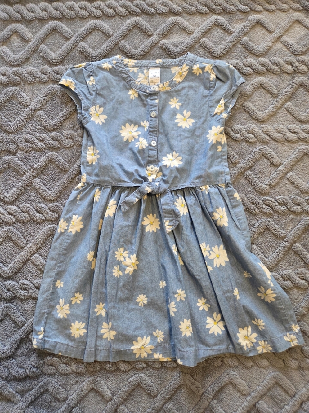 Carter's 5T Girls' Chambray Daisy Print Tie-Waist Dress